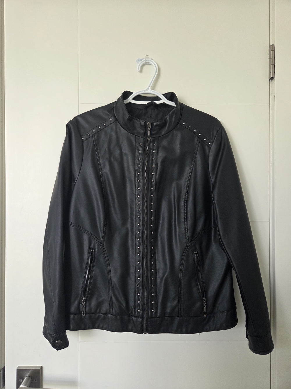Women's Black Faux Leather Stud-Trim Jacket
